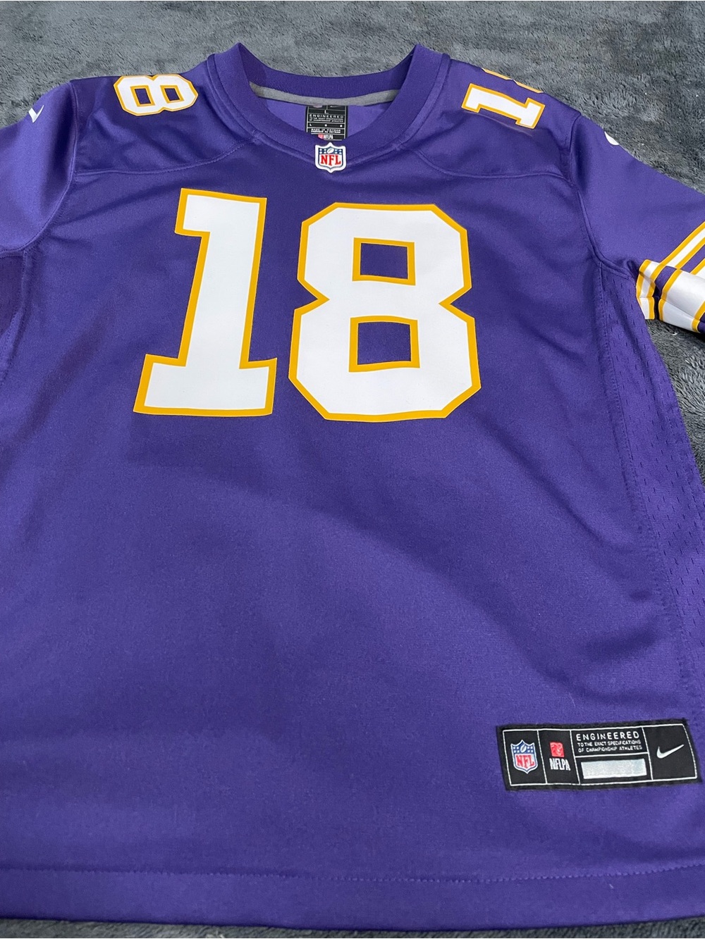 Nike Purple and White No.18 Football Jersey with Gold Trim